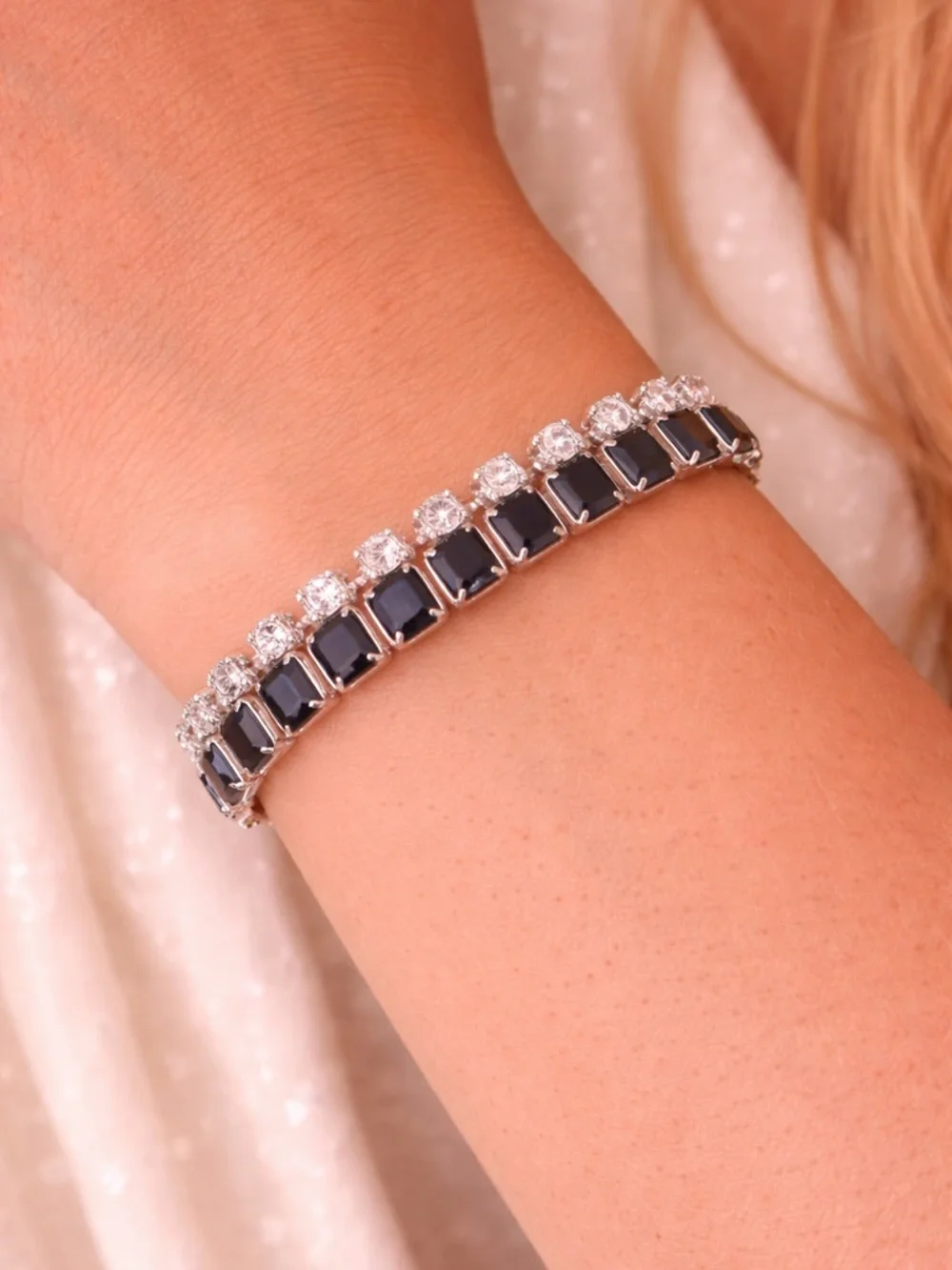Vintage Jaclyn Smith Navy Blue Rhinestones with Crystals Drop Bracelet